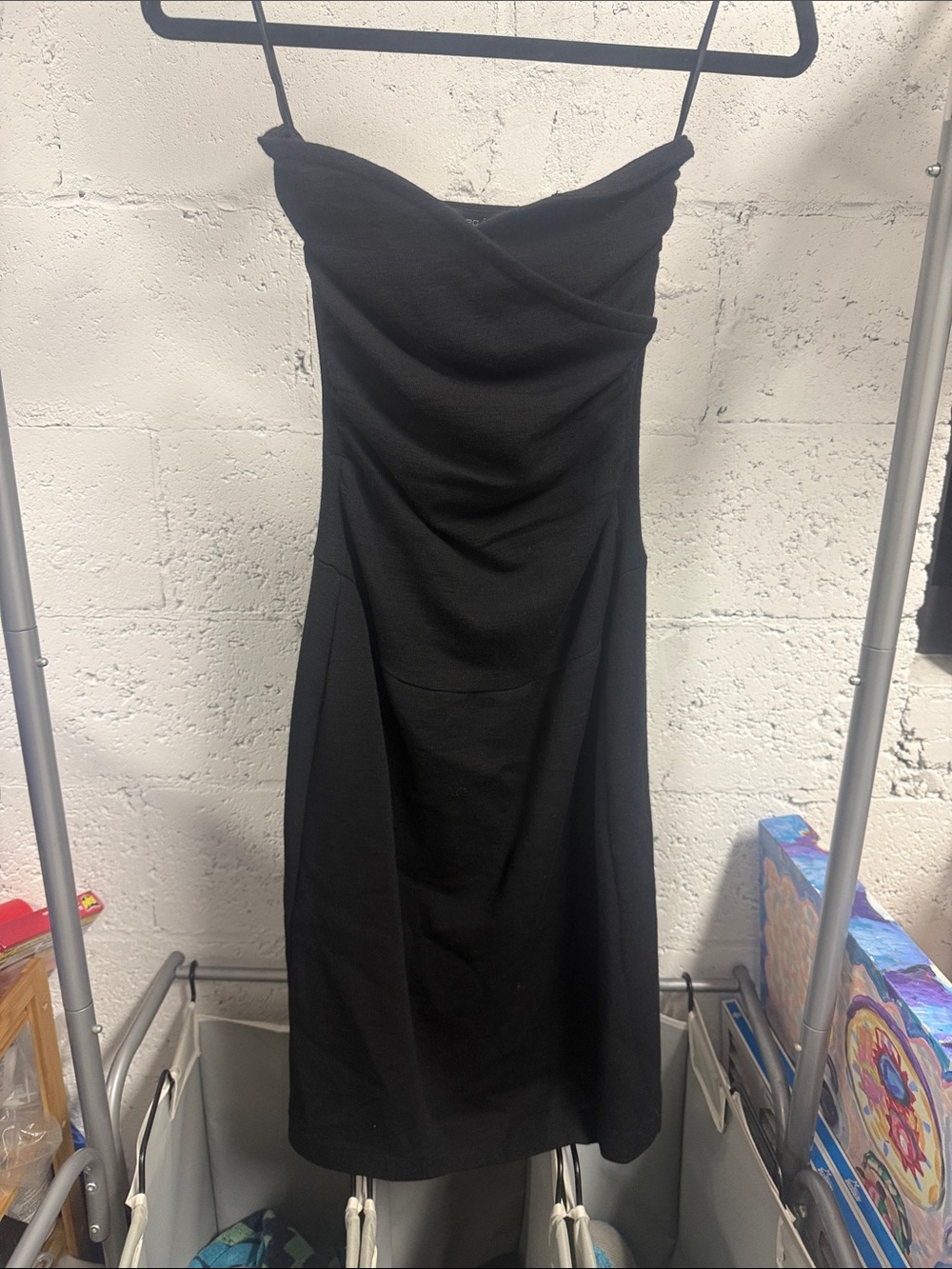 Andrea Jovine Black Strapless Midi Dress Size XS Vintage